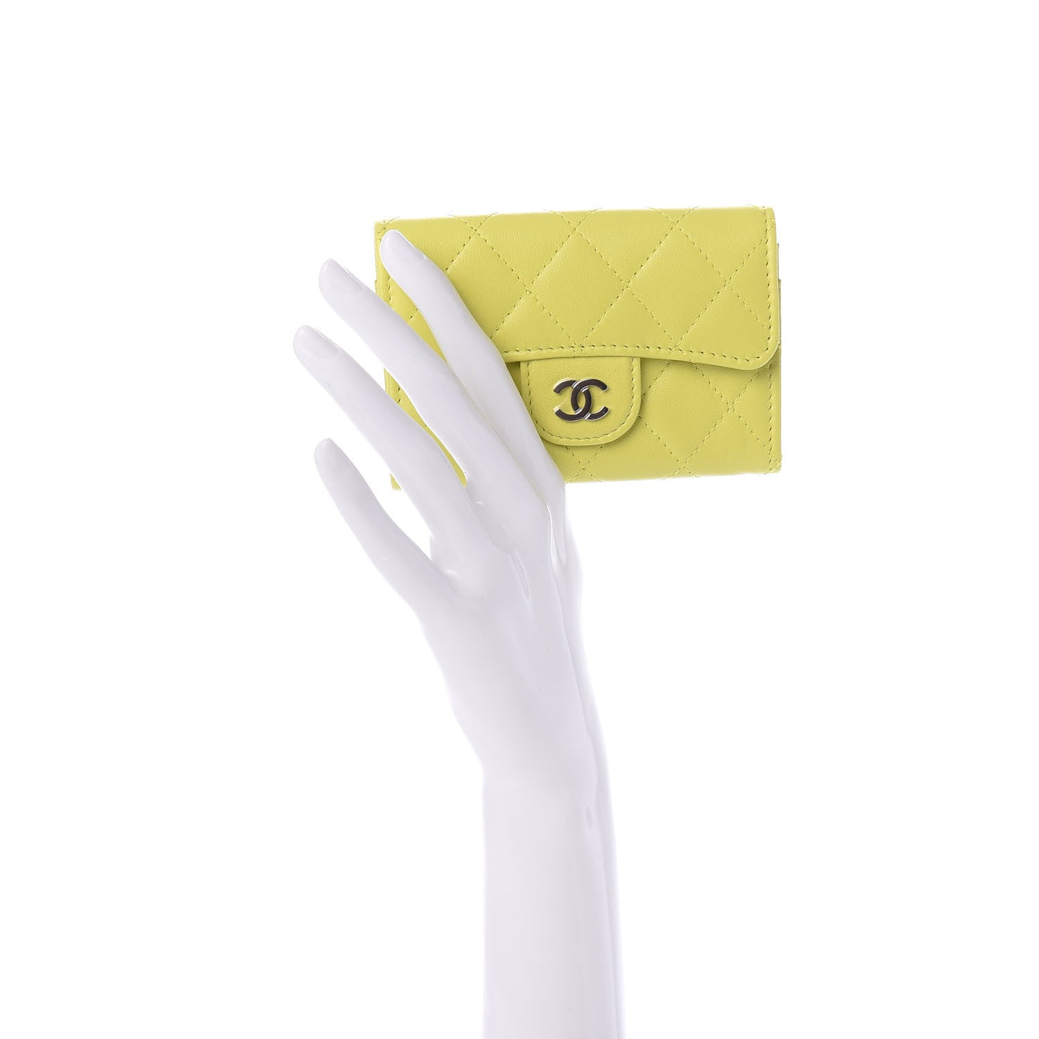 Chanel Lambskin Quilted Flap Card Holder Wallet Yellow 2 of 8