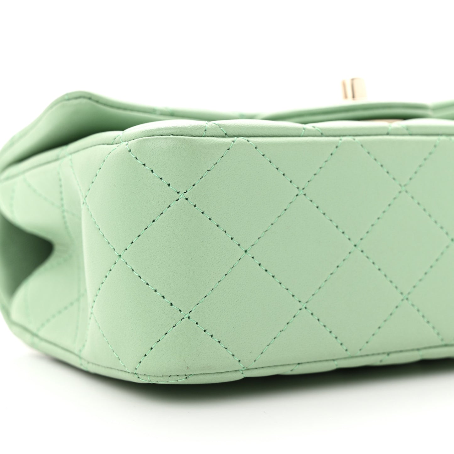 Lambskin Quilted Mini Top Handle Rectangular Flap Light Green