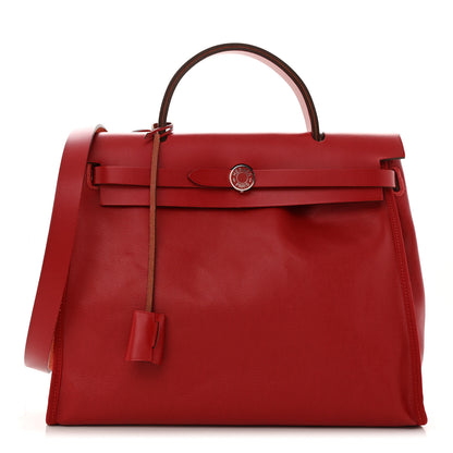 Hermes Toile H Berline Vache Hunter Herbag Zip PM 31 Rouge Piment Ecru 1 of 14