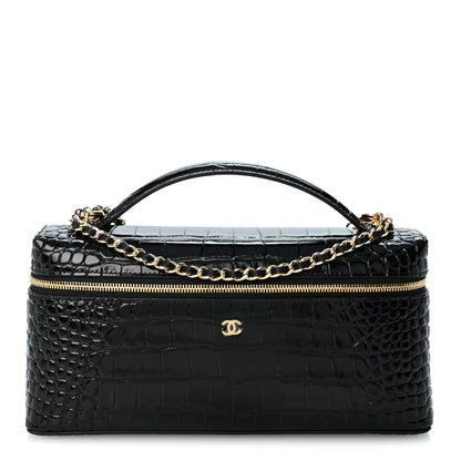 Chanel Calfskin Crocodile Embossed Crococo Top Handle East West Vanity Case With Chain Black 1 of 11