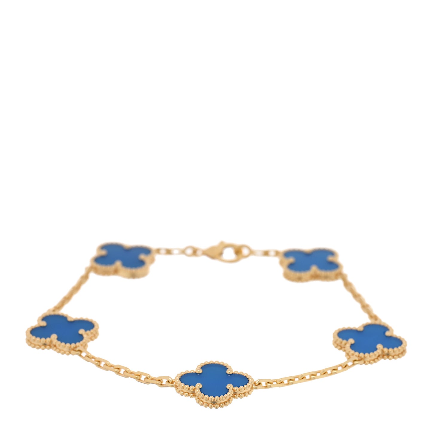 18K Yellow Gold Blue Agate 5 Motifs Vintage Alhambra Bracelet