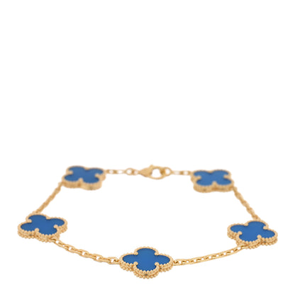 Van Cleef & Arpels 18K Yellow Gold Blue Agate 5 Motifs Vintage Alhambra Bracelet 1 of 4