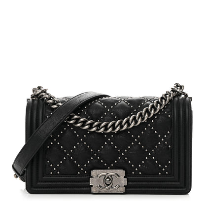 Chanel Crumpled Lambskin New Medium Studded Boy Flap Black 1 of 12