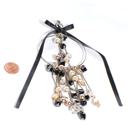 Chanel CC Pearl Hoop Ribbon Earrings Black White 2 of 6