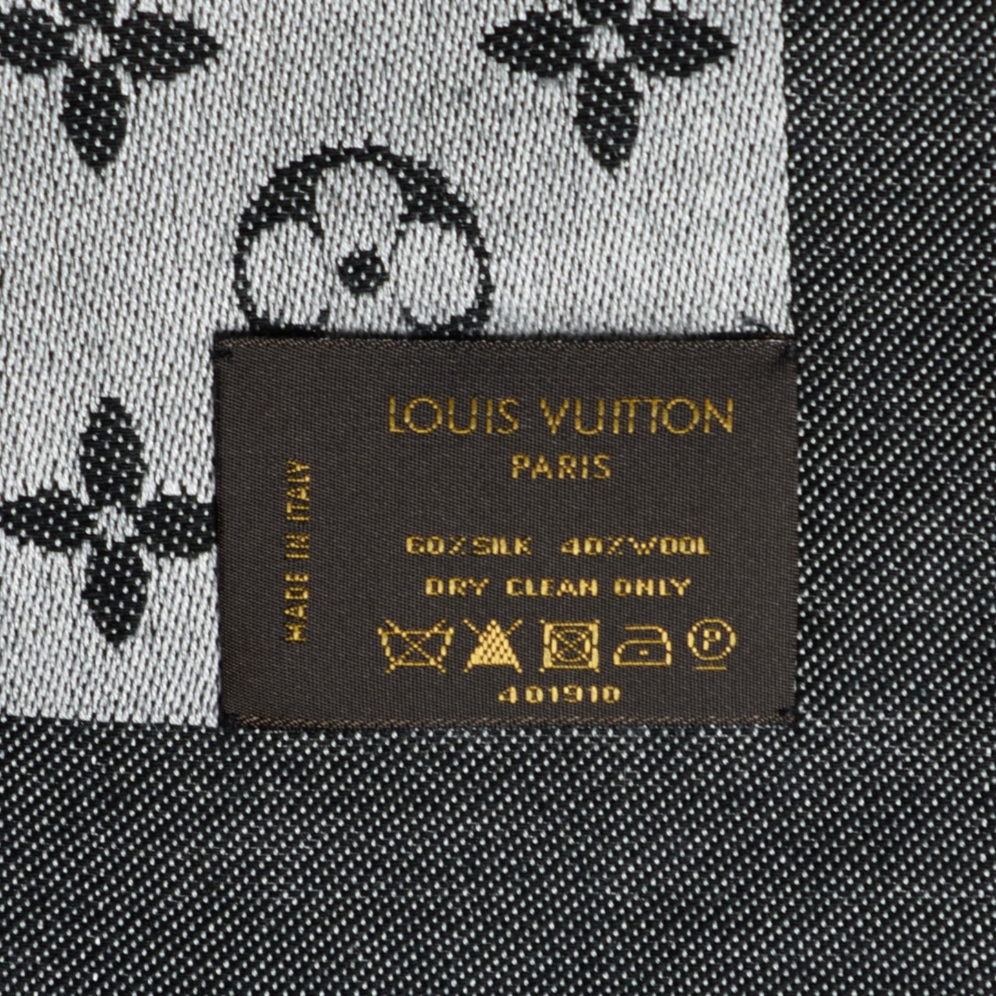 Wool Silk Monogram Denim Shawl Black