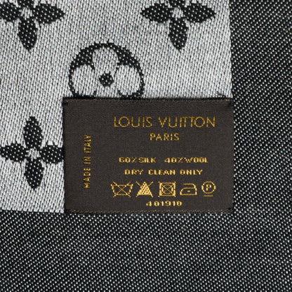 Louis Vuitton Wool Silk Monogram Denim Shawl Black 5 of 5