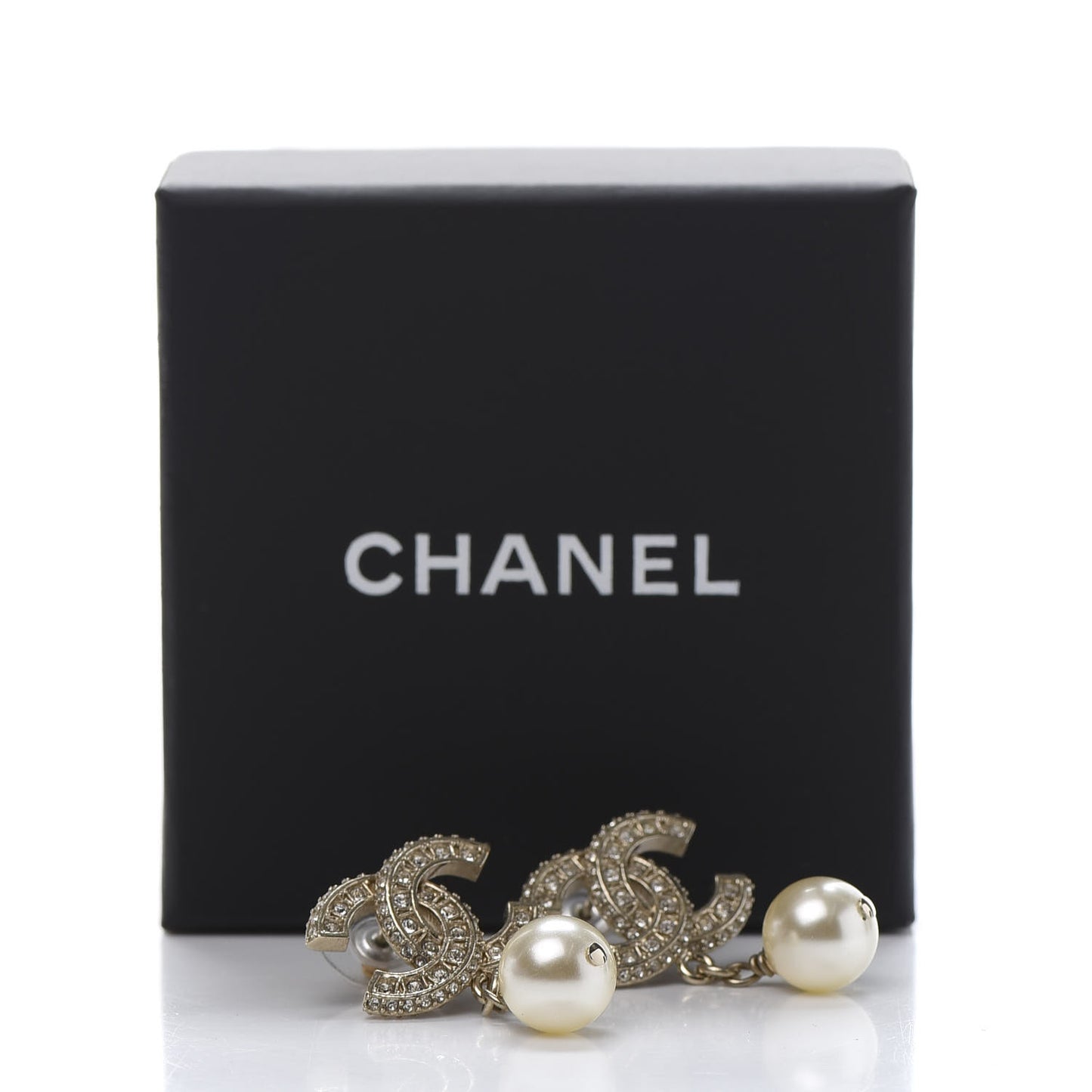 Crystal Pearl CC Drop Earrings Gold