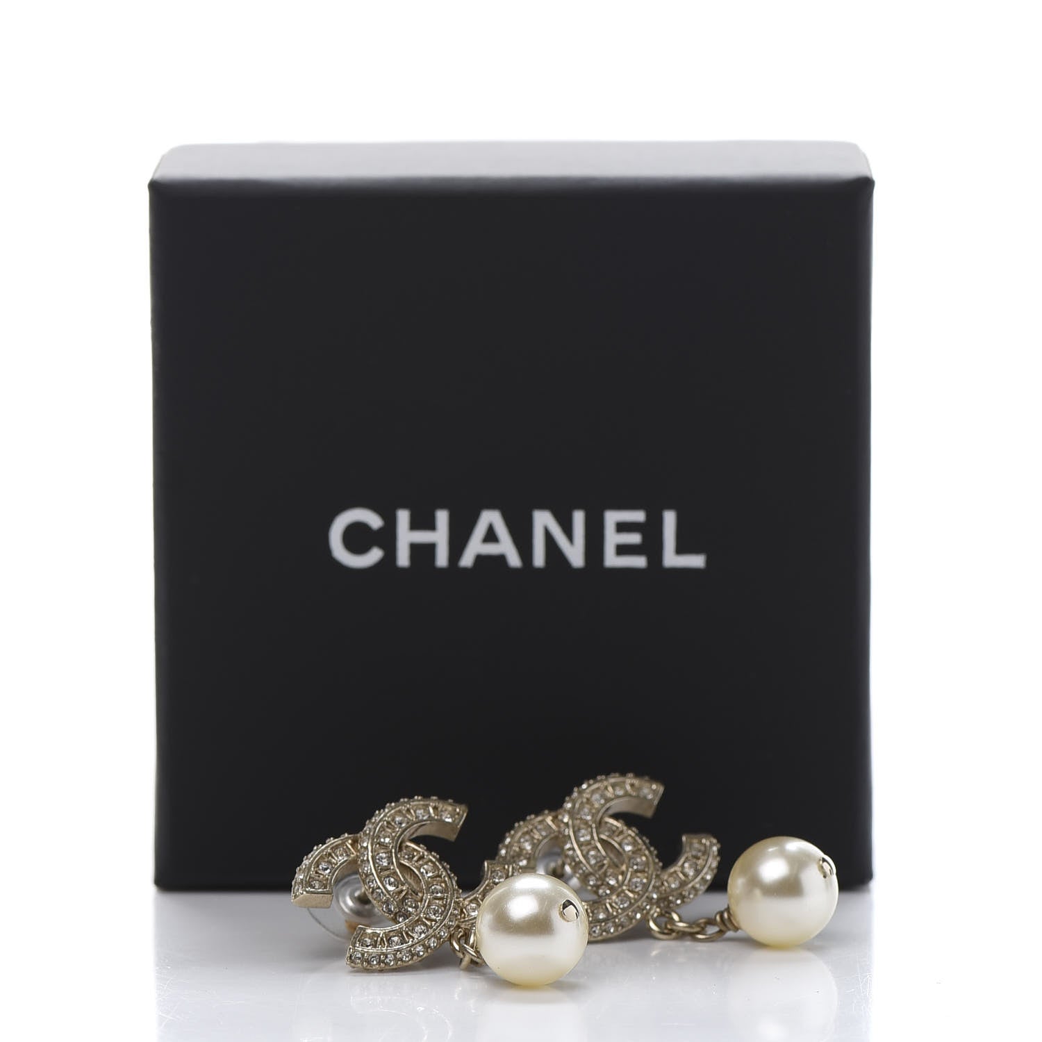 Chanel Crystal Pearl CC Drop Earrings Gold 5 of 5