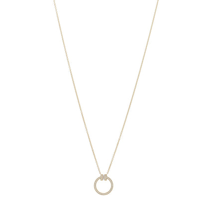 Tiffany 18K Yellow Gold Diamond T Baguette Pave Pendant Necklace 1 of 5