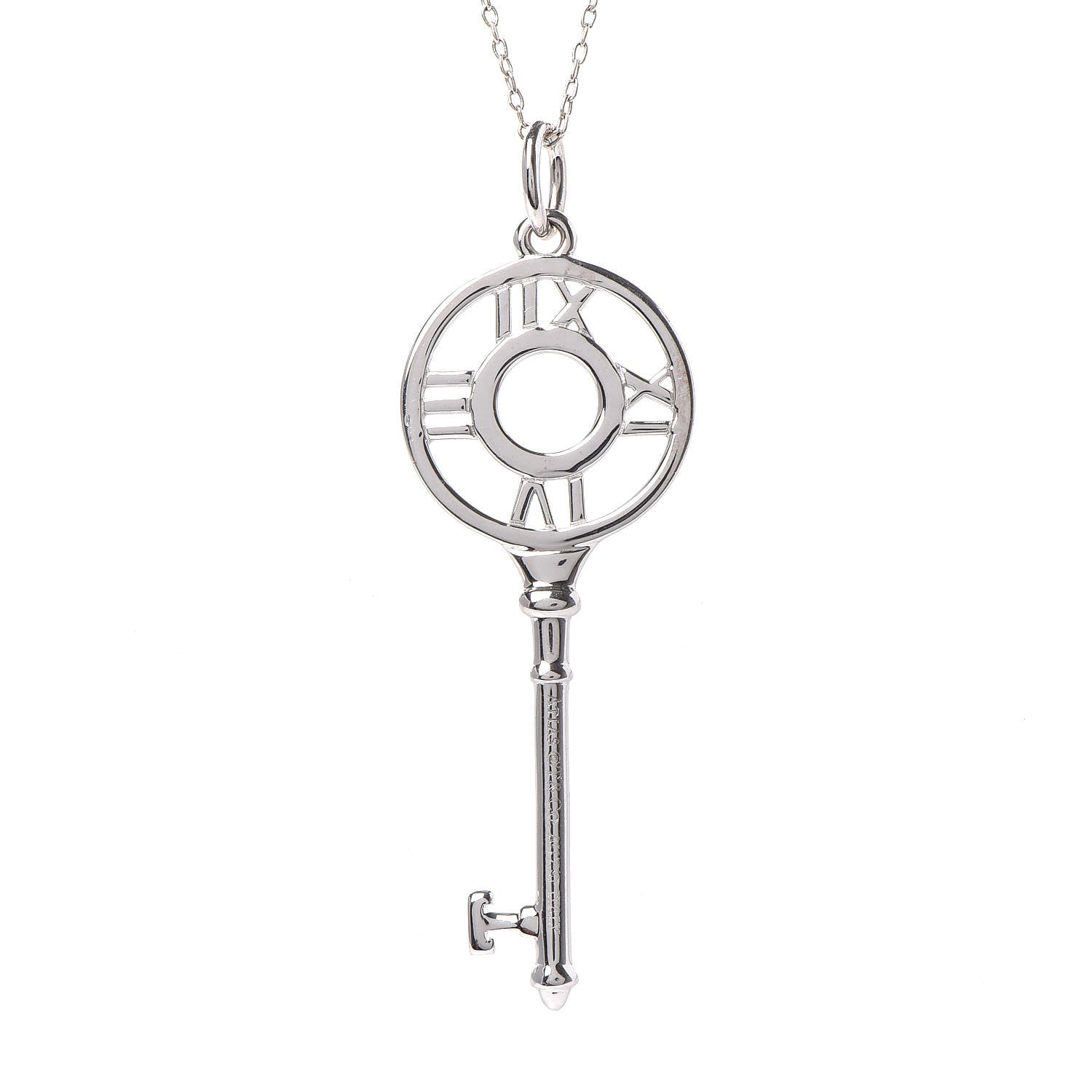 Tiffany 18K White Gold Diamond Atlas Key Pendant Necklace 5 of 7