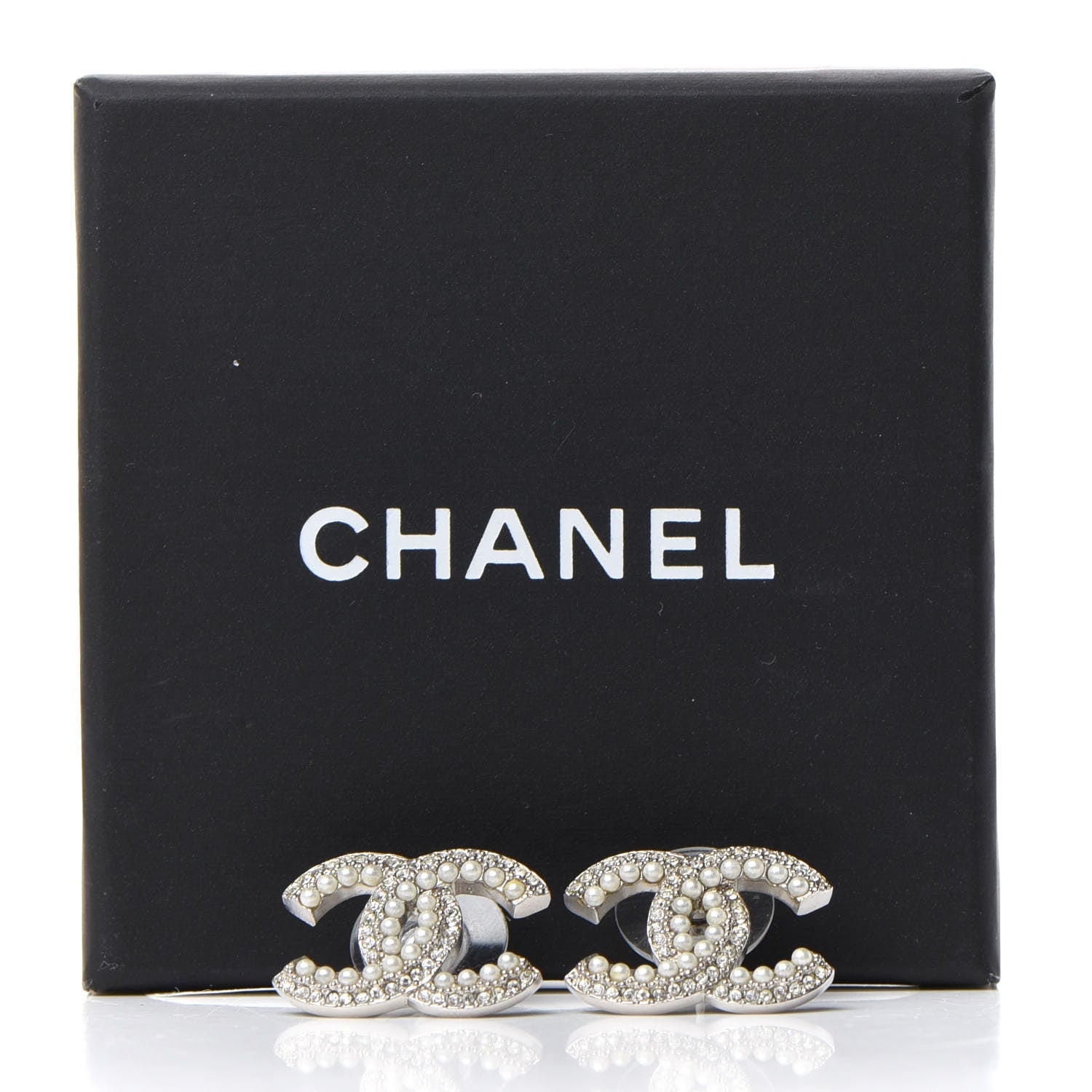 Chanel Pearl Crystal CC Snow Palace Earrings Silver 5 of 5
