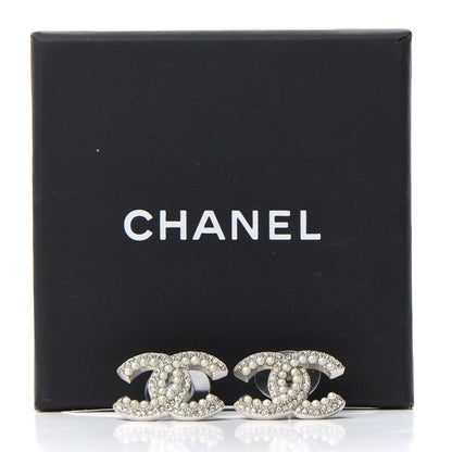 Chanel Pearl Crystal CC Snow Palace Earrings Silver 5 of 5