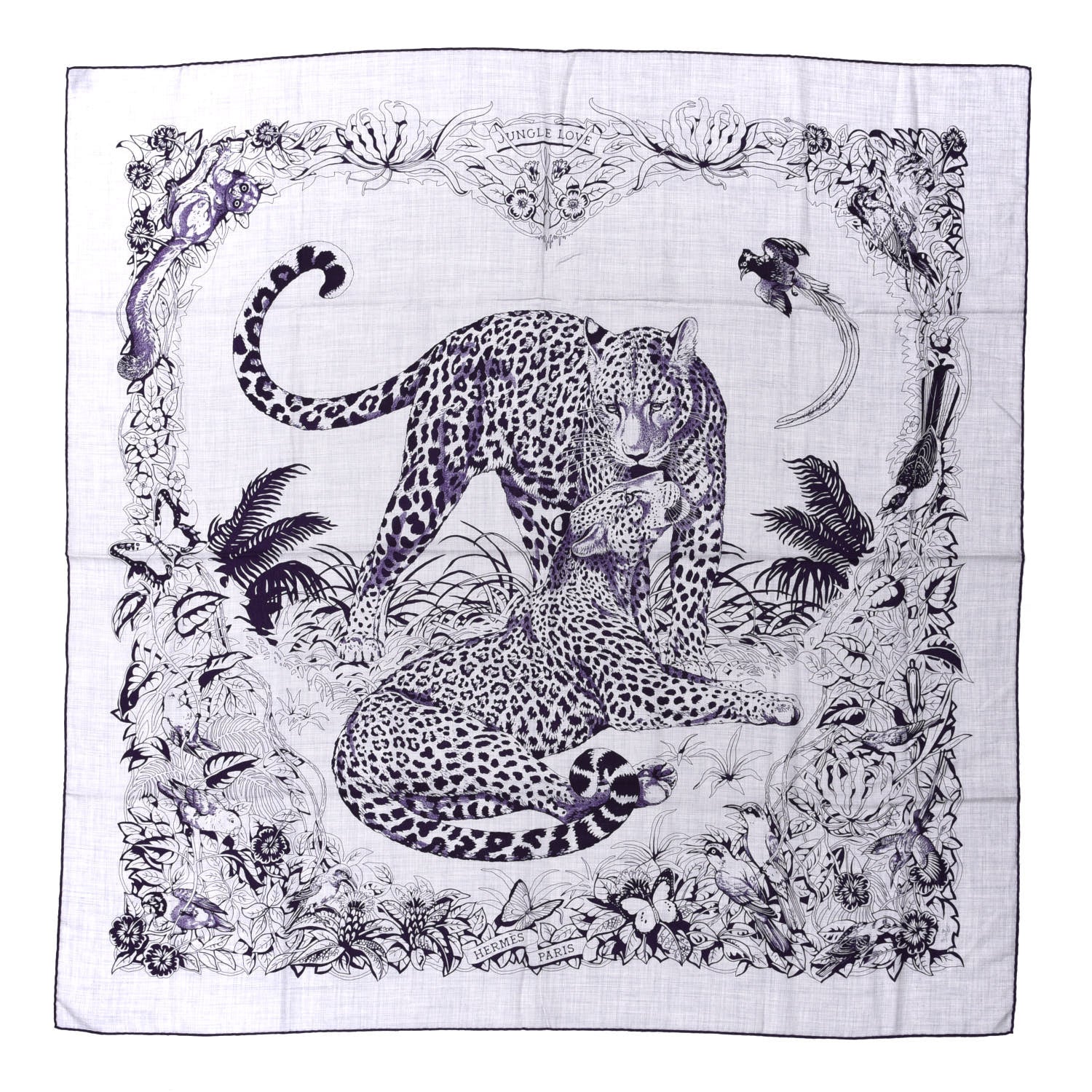 Hermes Cashmere Silk Jungle Love Tattoo Shawl 140 Gris Chine Iris 1 of 6