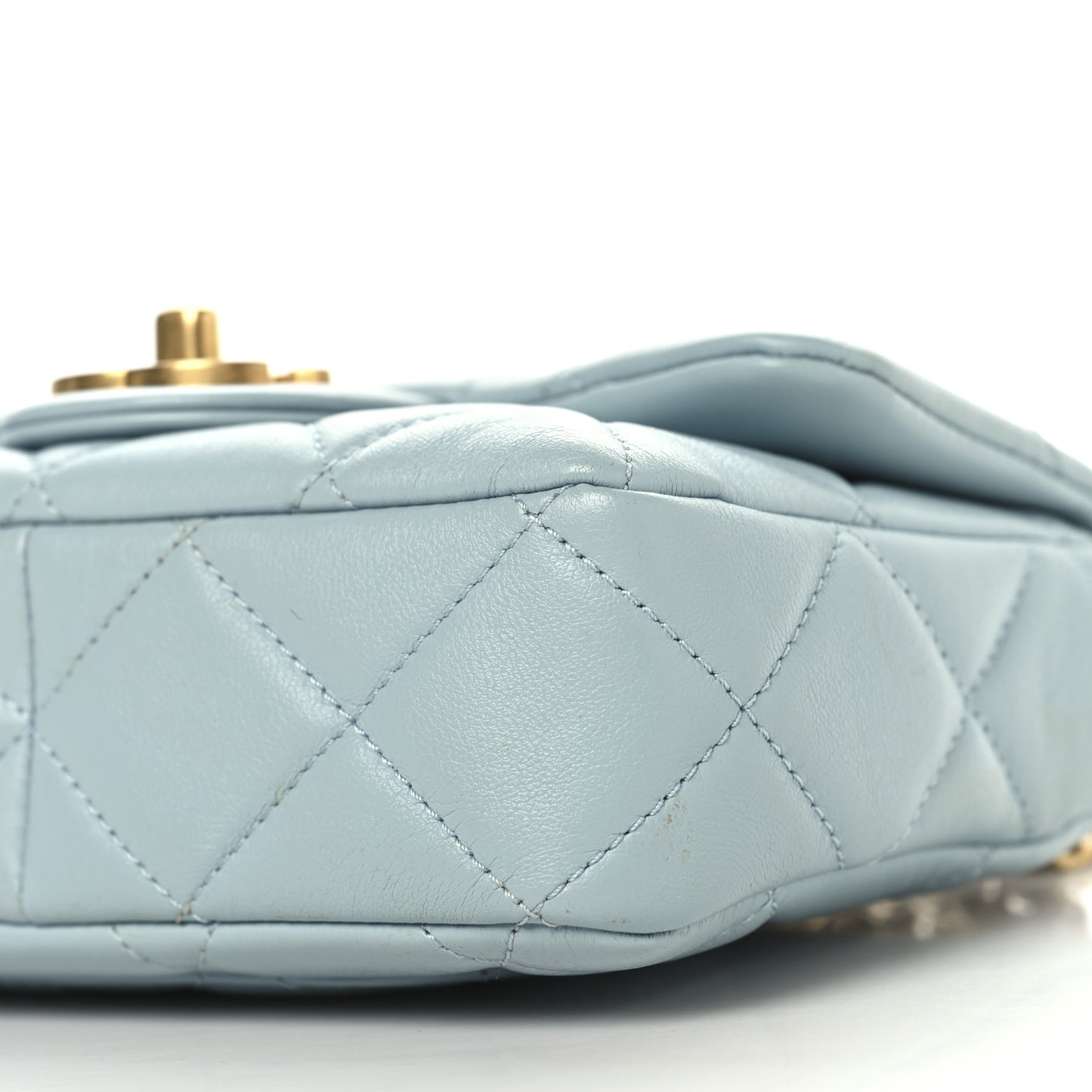 Lambskin Enamel Quilted Mini Pending CC Square Flap Light Blue
