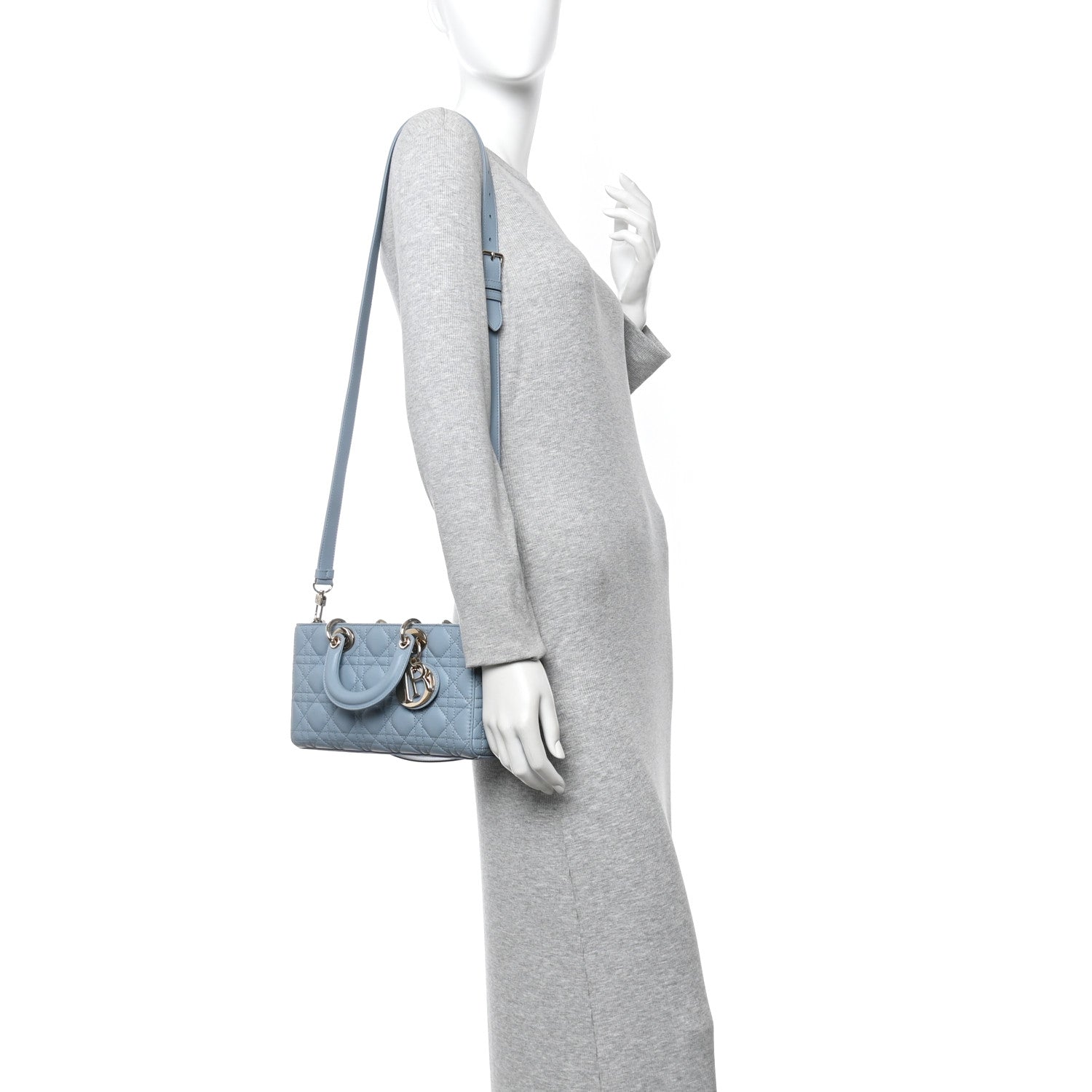 Christian Dior Lambskin Cannage Medium Lady D-Joy Light Blue