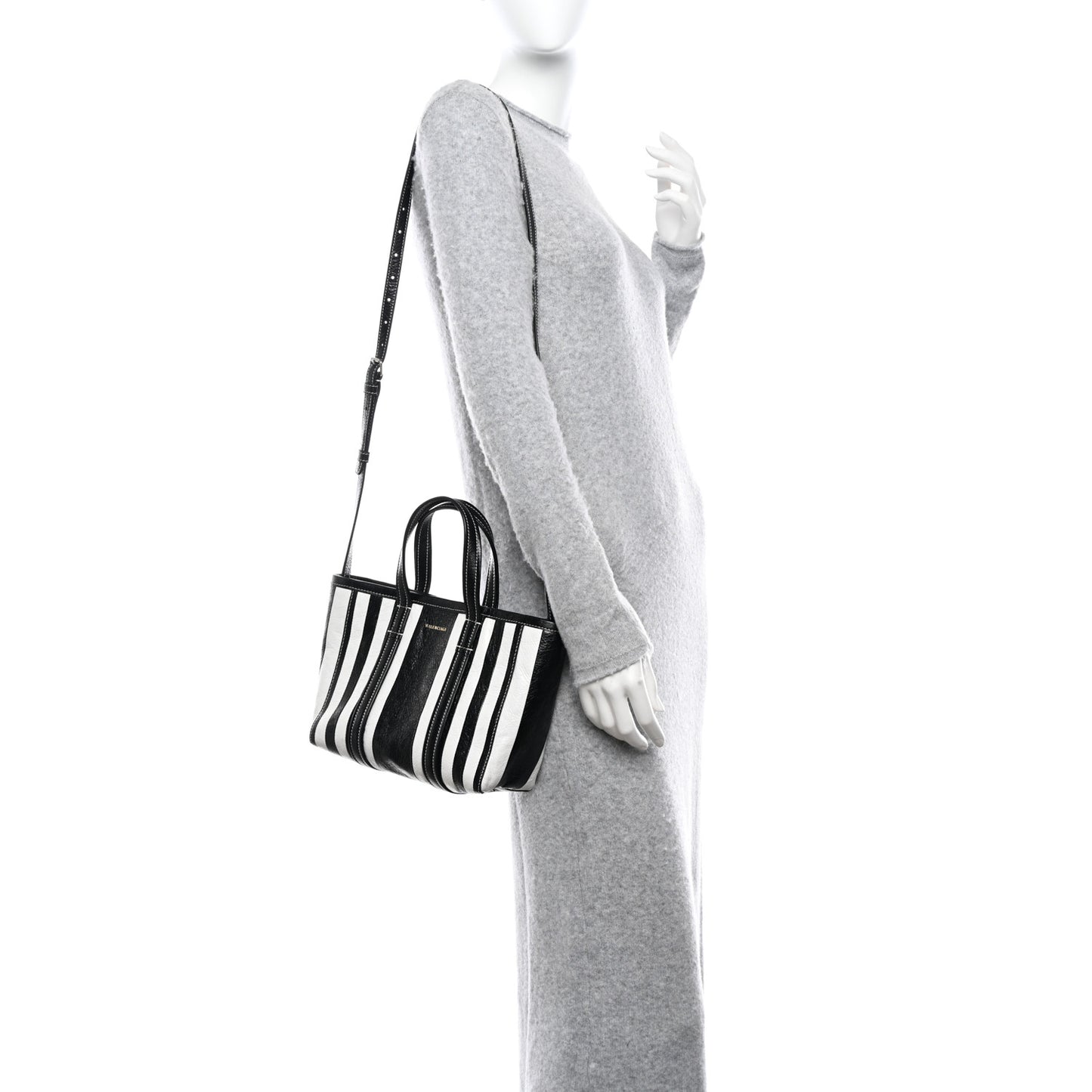 Agneau Arena Striped Patchwork Small Barbes East West Shopper Black White