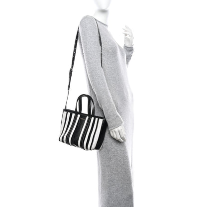 Balenciaga Agneau Arena Striped Patchwork Small Barbes East West Shopper Black White 2 of 9