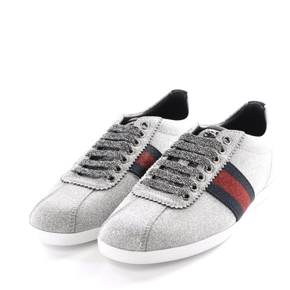 Gucci Glitter Fabric Studded Web Sneakers 36 Silver 2 of 8