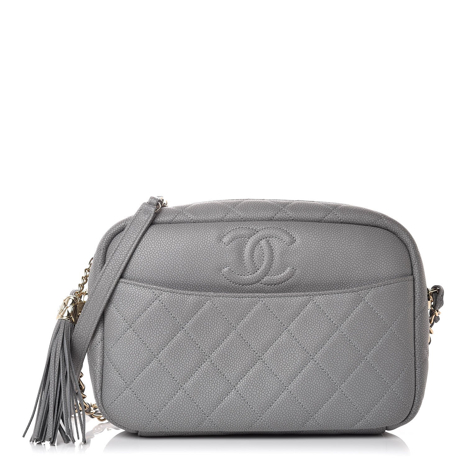 Chanel Iridescent Caviar Flat Quilted Small Coco Tassel Camera Case Grey 1 of 10