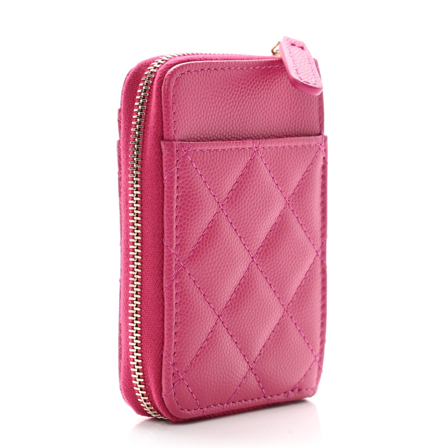 Caviar Quilted Zip Card Holder Fuchsia