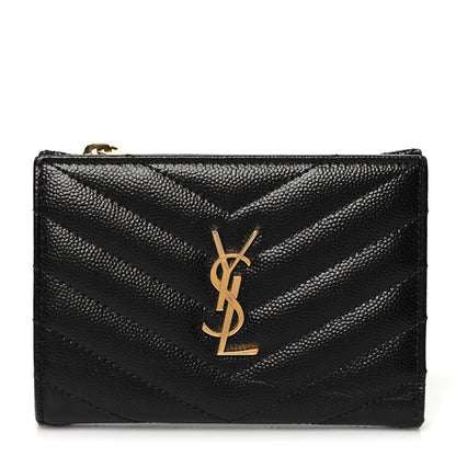 Saint Laurent Grain De Poudre Matelasse Chevron Monogram Zipped Two-Part Wallet Black 1 of 9