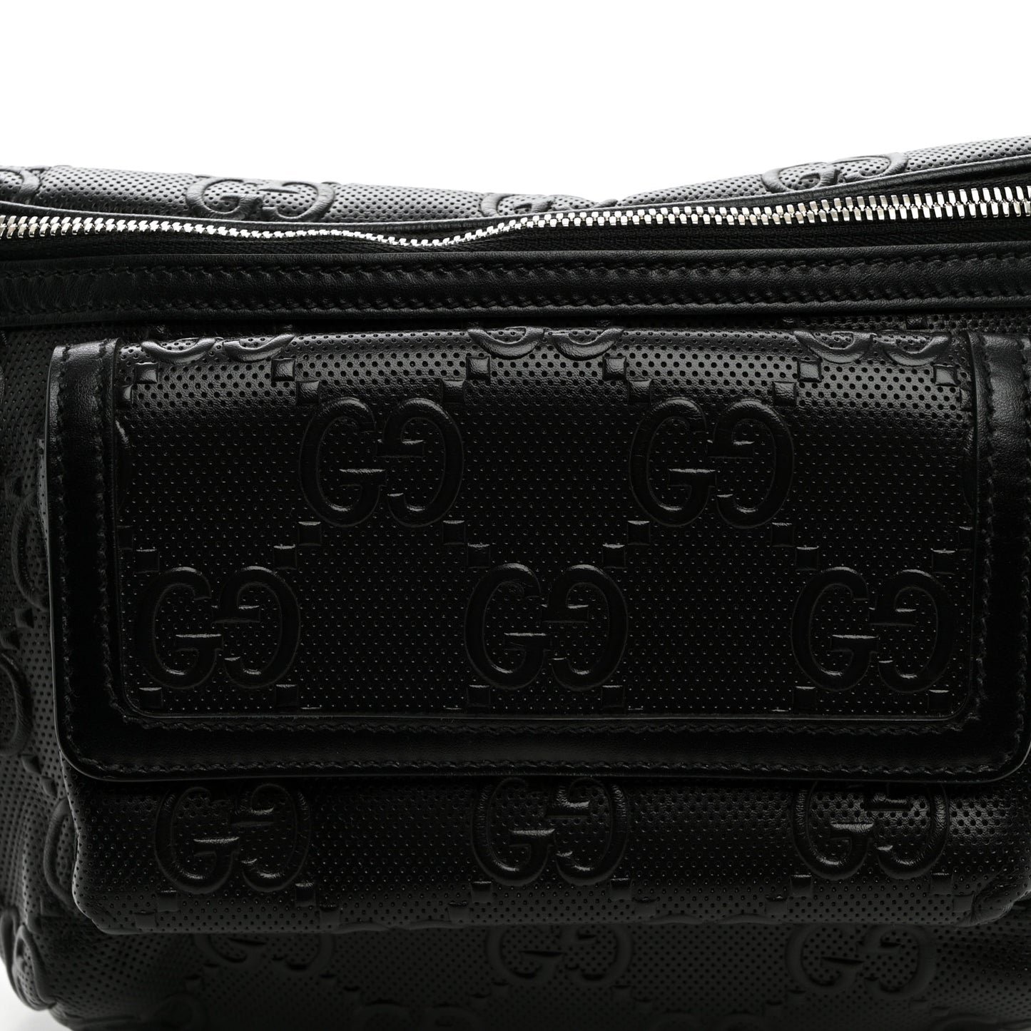 Calfskin GG Tennis Embossed Pocket Belt Bag Black