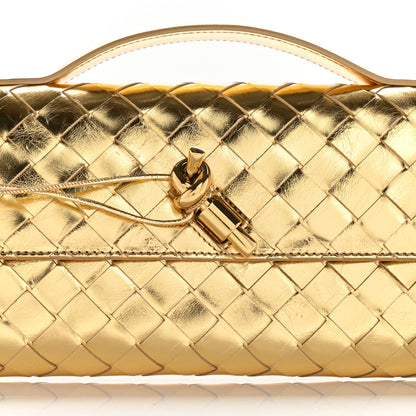 Bottega Veneta Metallic Lambskin Intrecciato Long Andiamo Top Handle Clutch Gold 8 of 13