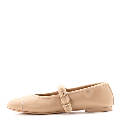 Chanel Lambskin Mary Jane Flats 38.5 Beige 1 of 10