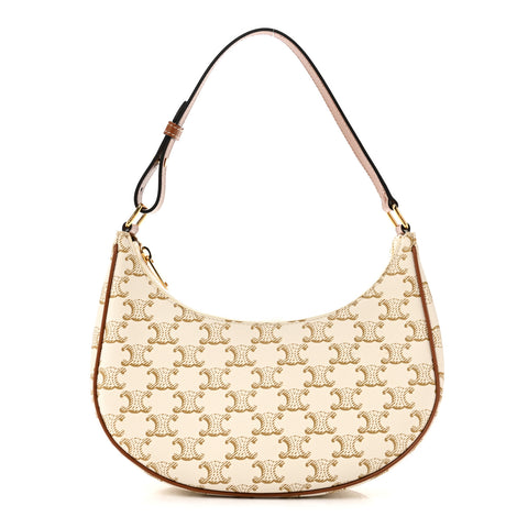 Canvas Calfskin Ava Triomphe Shoulder Bag White