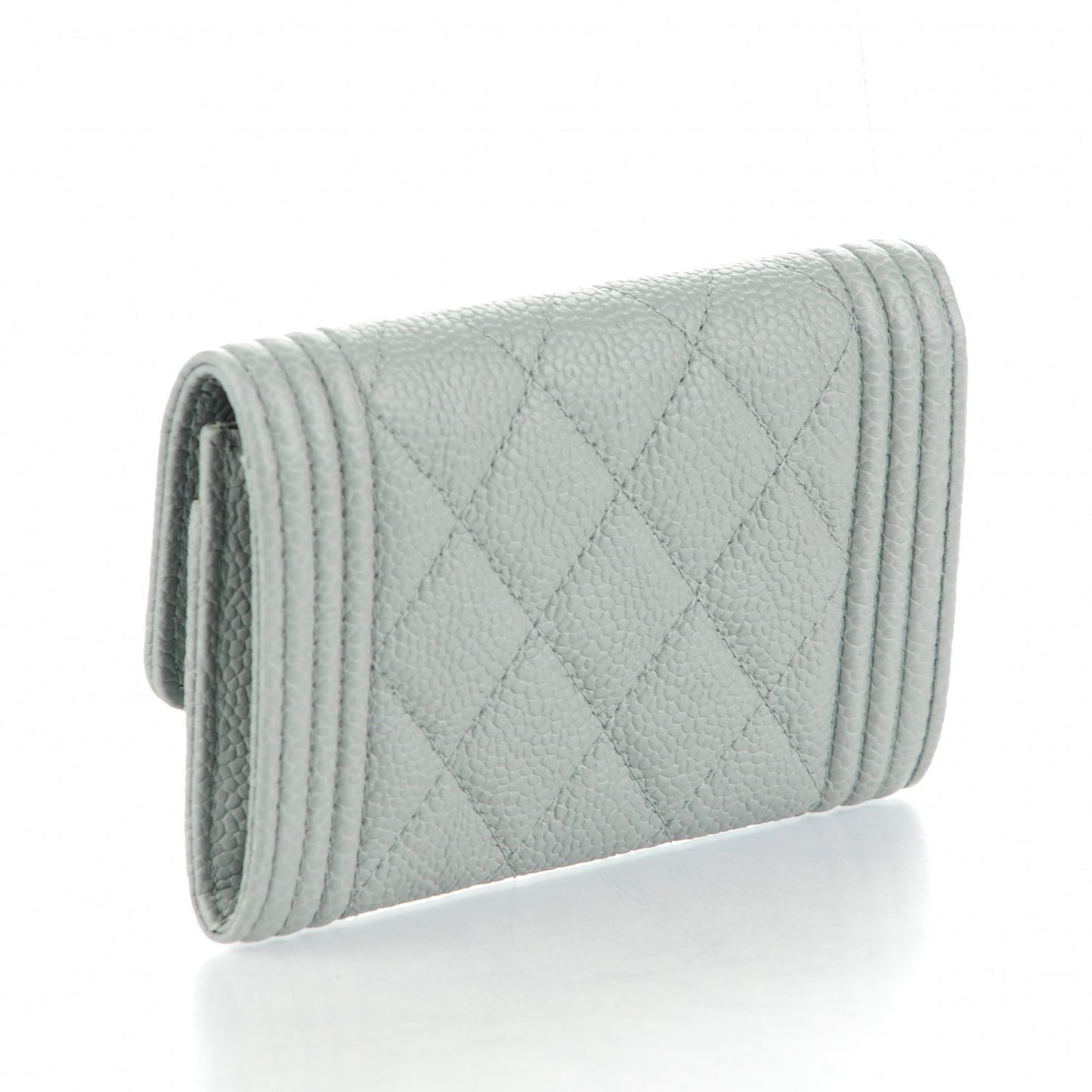 Caviar Quilted Boy Flap Card Holder Grey
