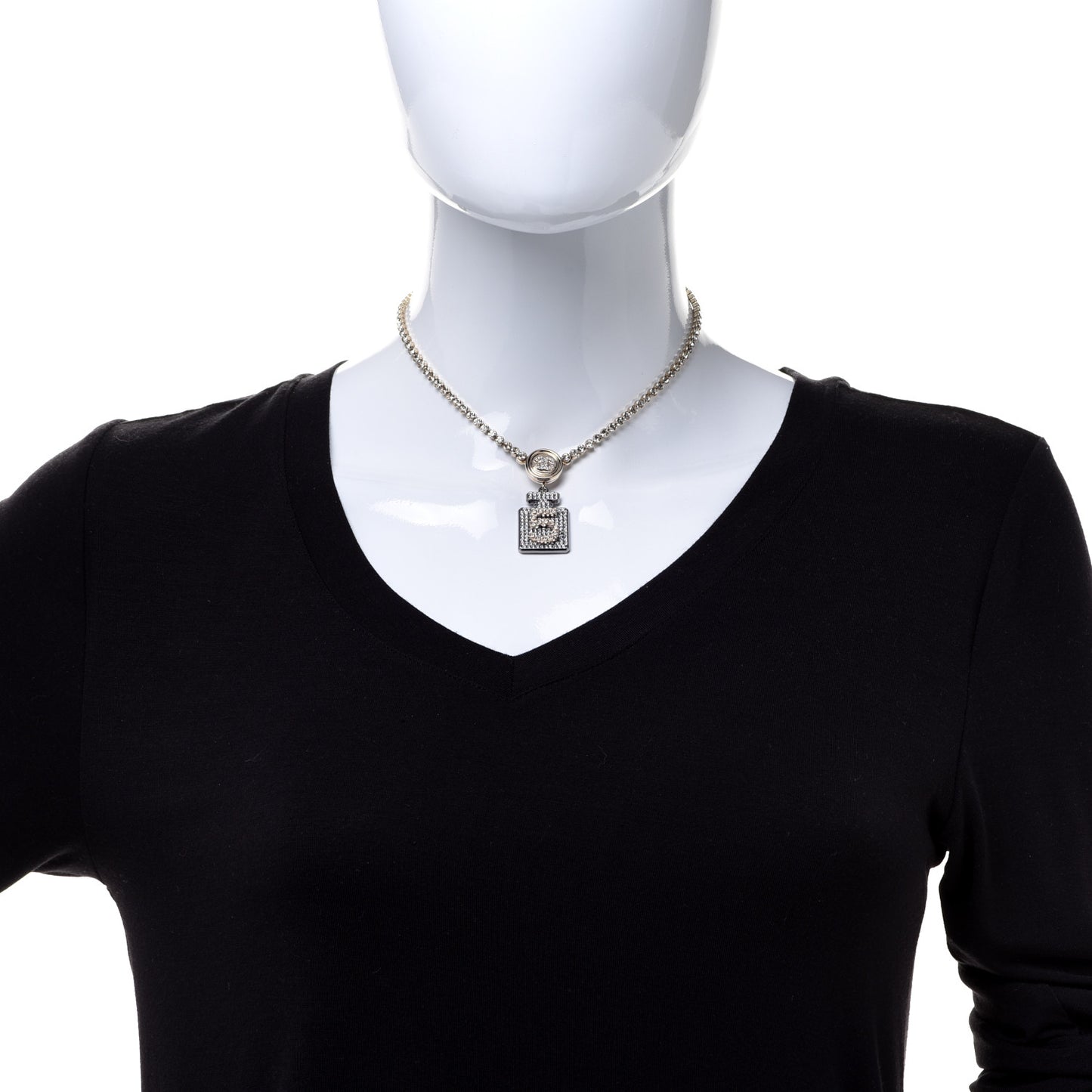 Crystal CC Perfume Bottle Necklace Gold