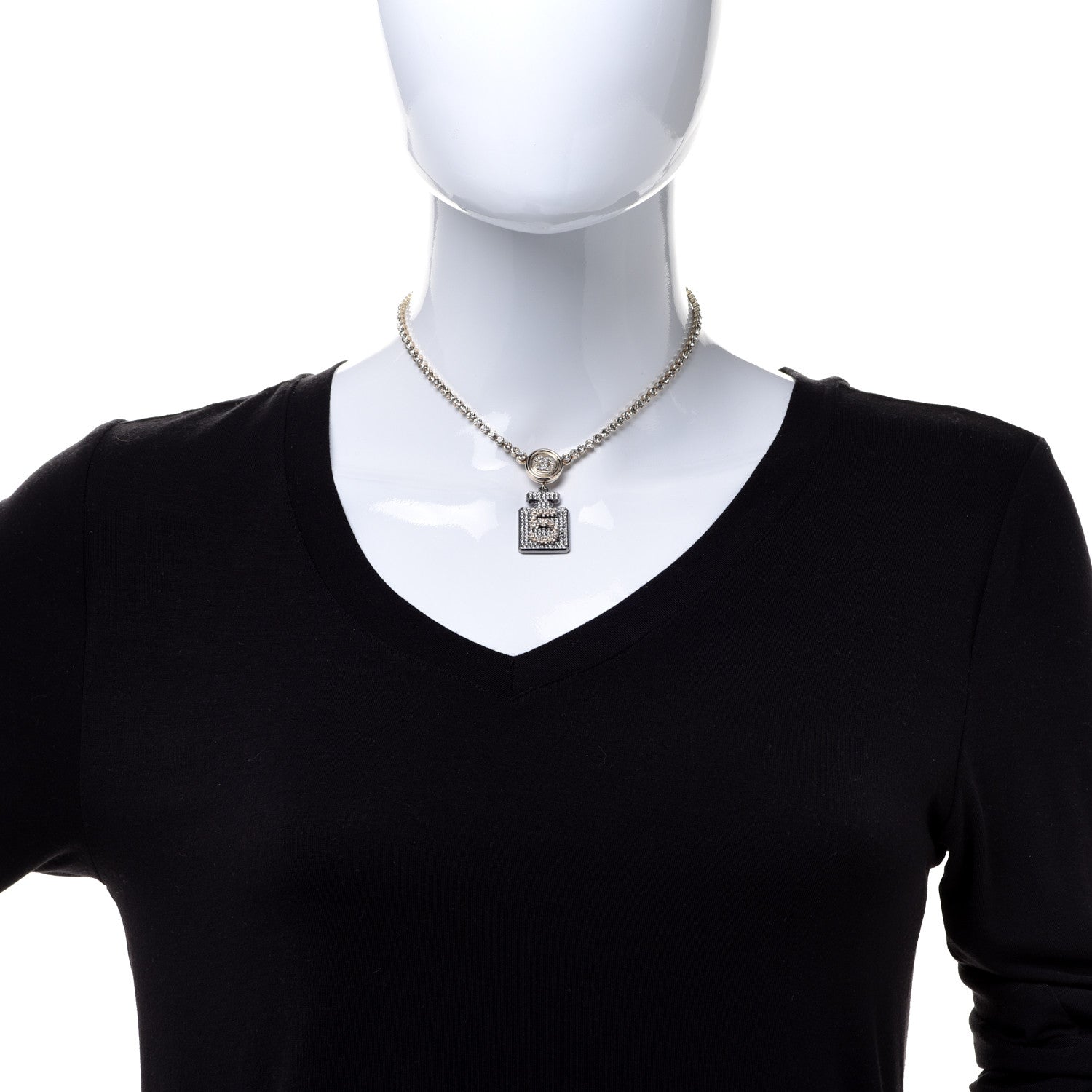 Chanel Crystal CC Perfume Bottle Necklace Gold 2 of 7
