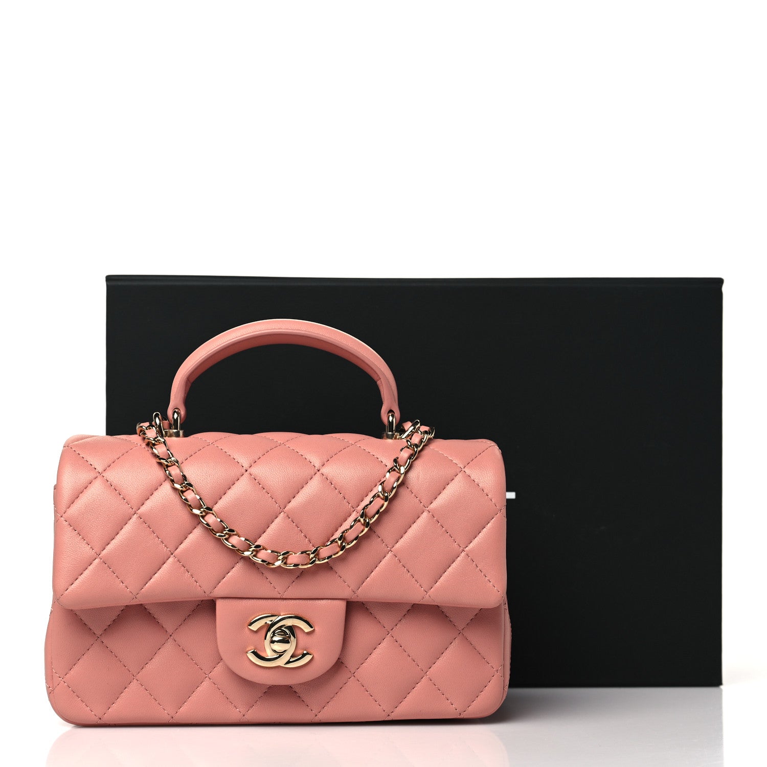 Chanel Lambskin Quilted Mini Top Handle Rectangular Flap Pink 11 of 11