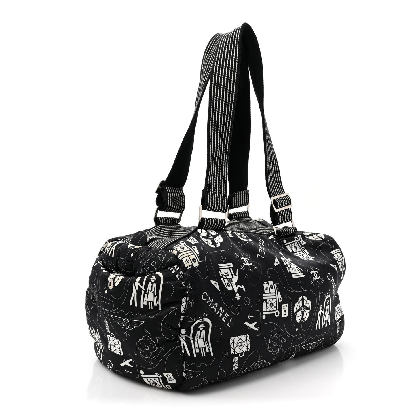 Nylon Airline Boston Bag Black White