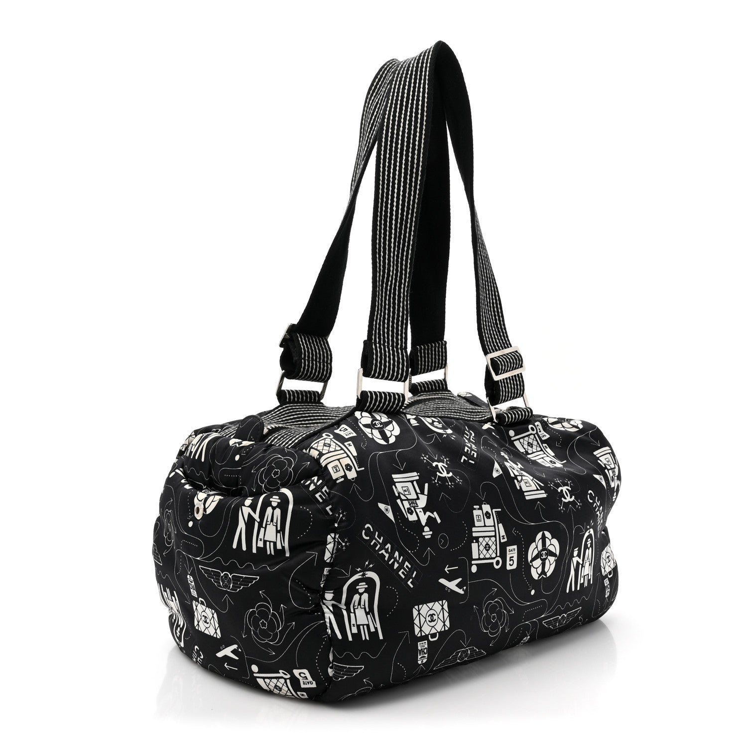 Chanel Nylon Airline Boston Bag Black White 3 of 10