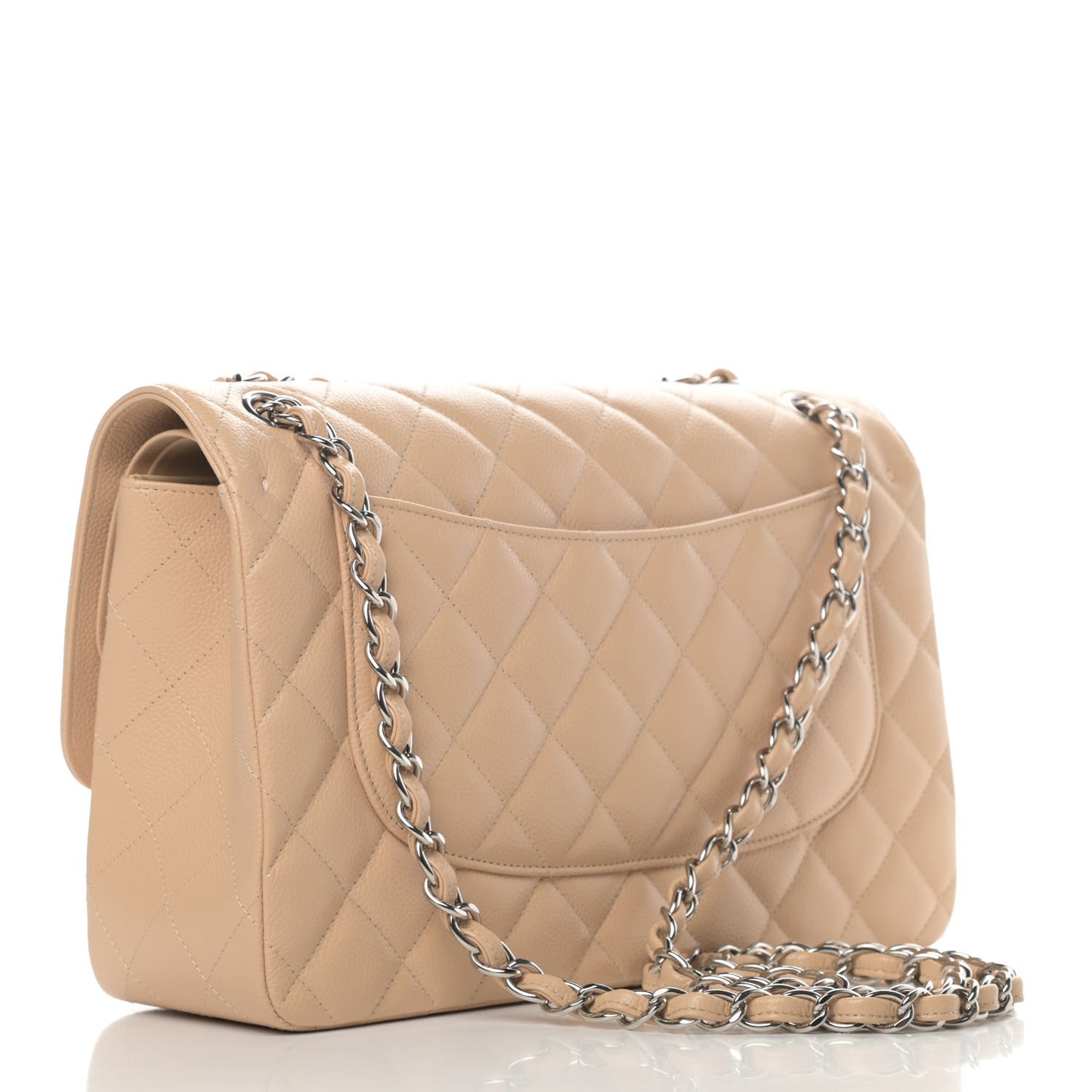 Caviar Quilted Jumbo Double Flap Beige Clair