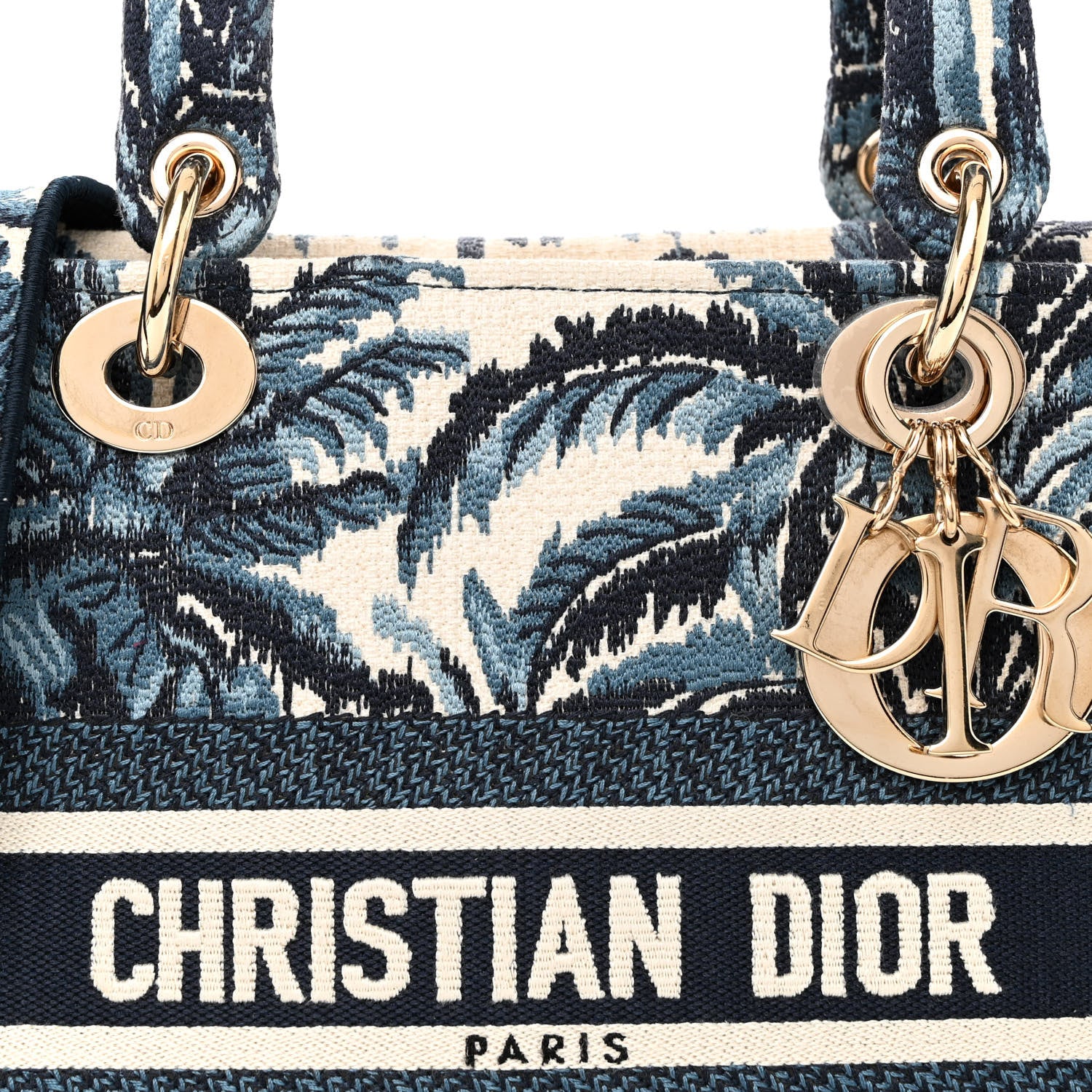 Christian Dior Canvas Embroidered Palm Tree Toile De Jouy Medium Lady D-Lite Blue 8 of 13