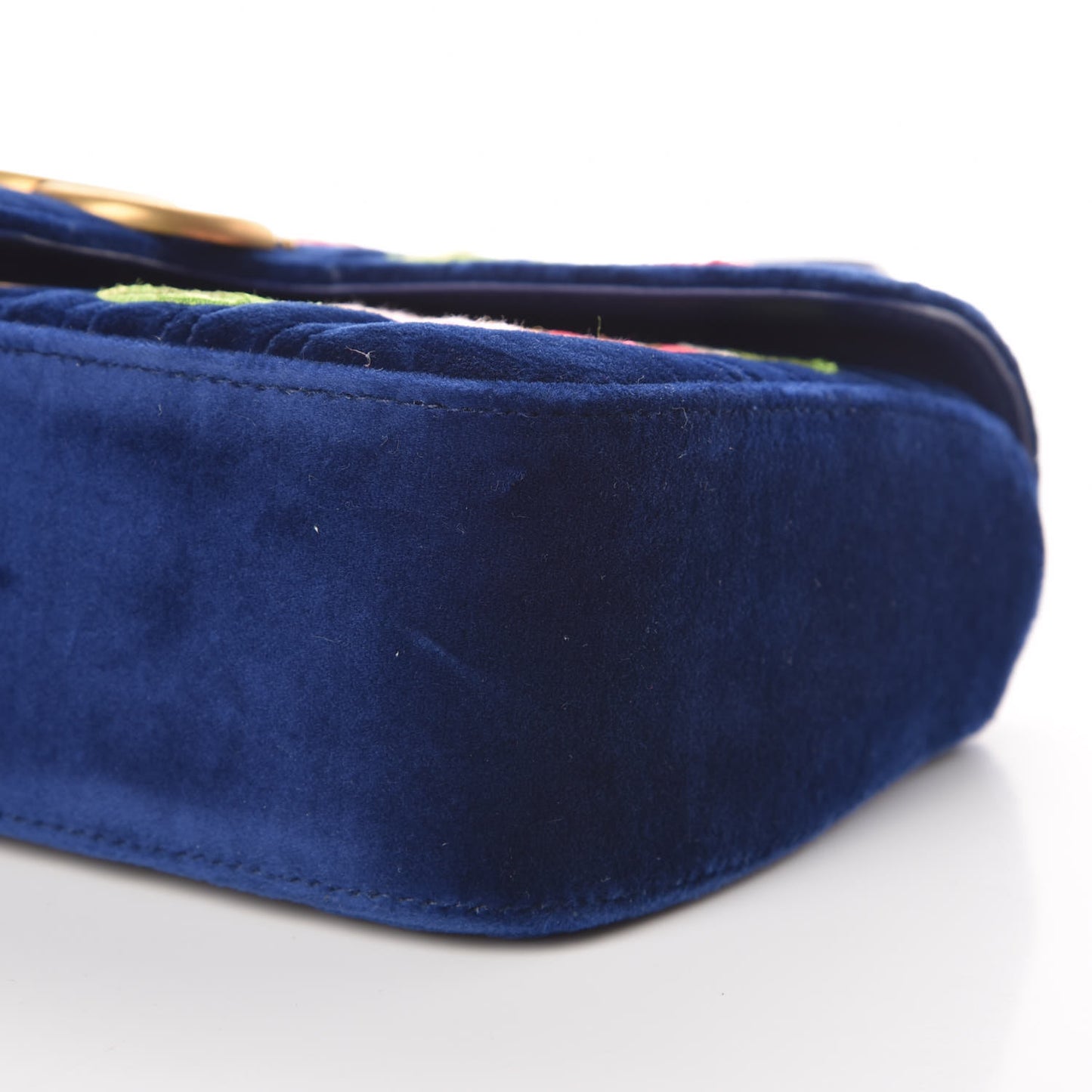Velvet Matelasse Deer Embroidered Small GG Marmont Shoulder Bag Cobalt