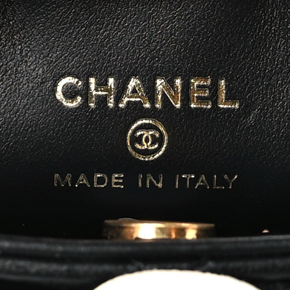 Chanel Lambskin Quilted Round Camellia Mini Clutch Black 7 of 10