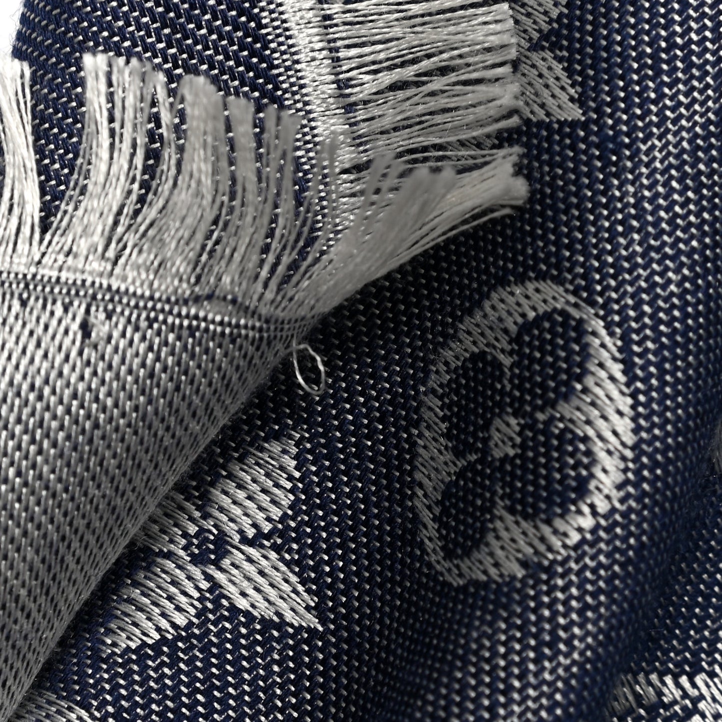 Silk Wool Monogram Denim Shawl Blue