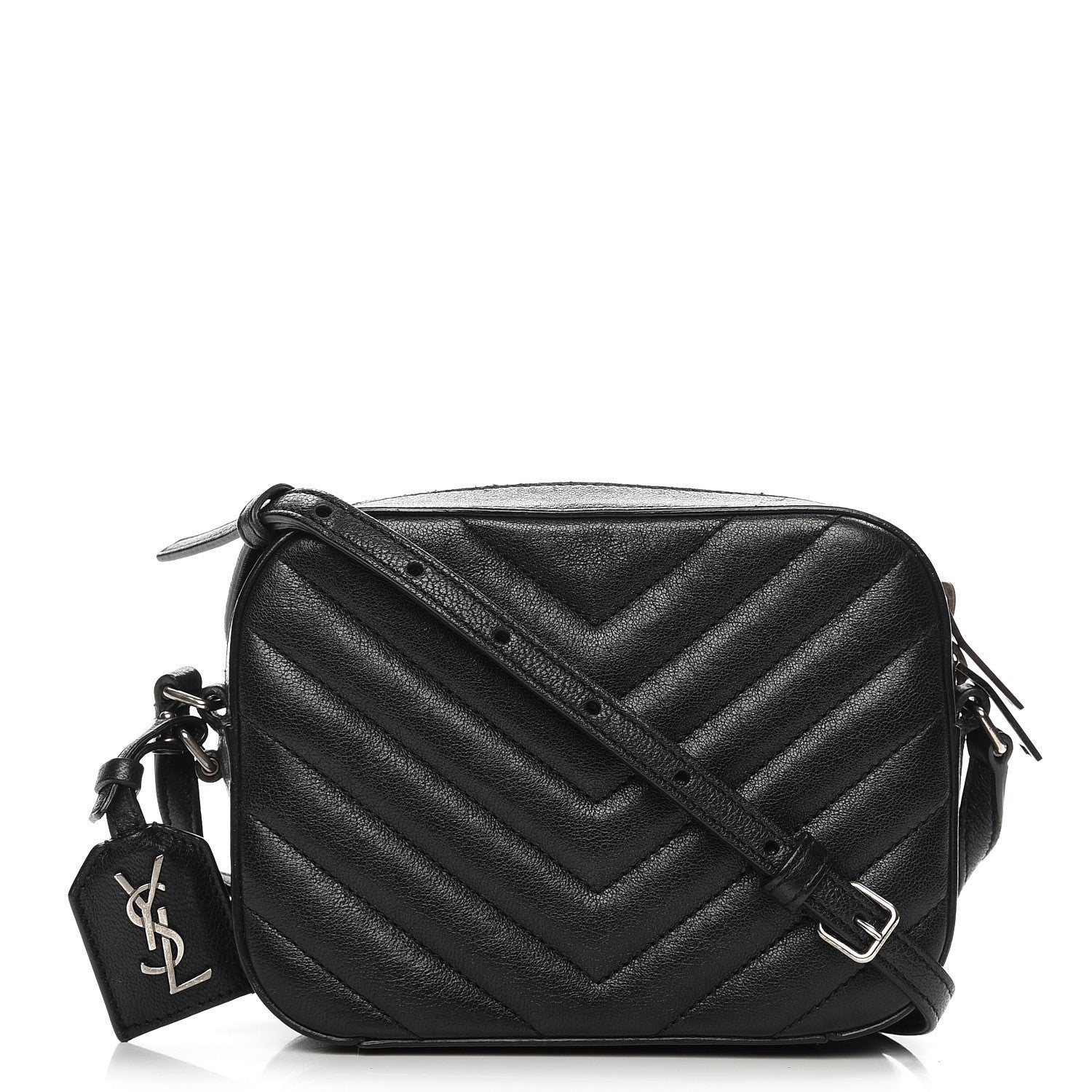 Saint Laurent Sheepskin Chevron Small Camera Bag Black 1 of 6