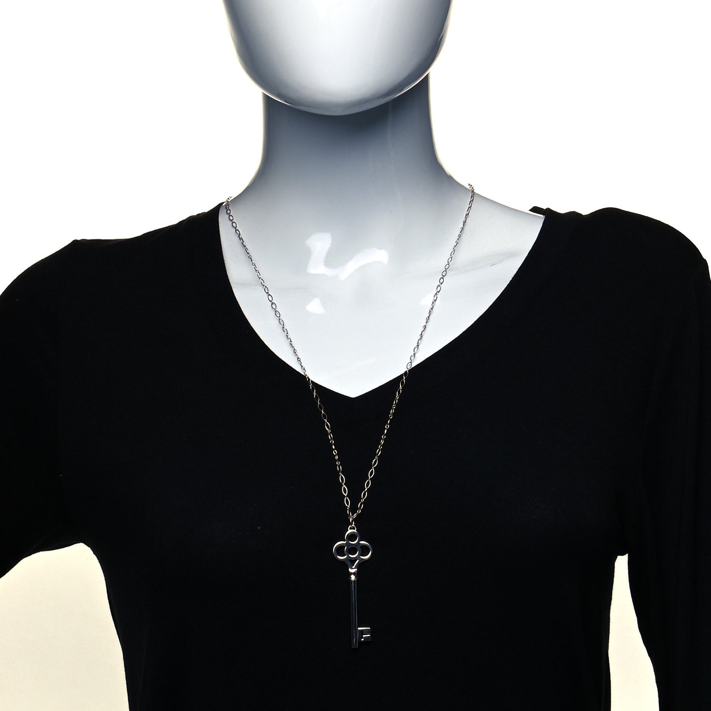 Sterling Silver Large Crown Key Pendant Link Necklace