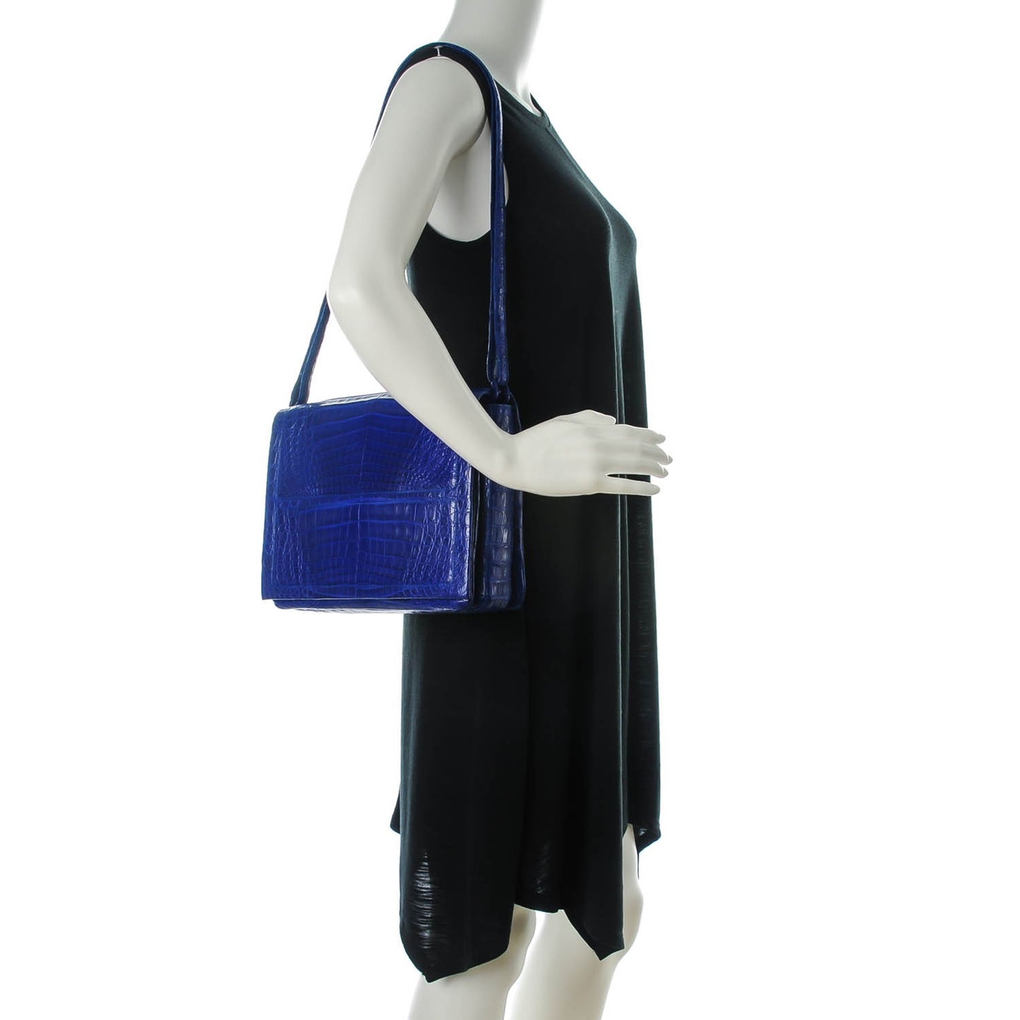 Crocodile Front Flap Shoulder Bag Cobalt