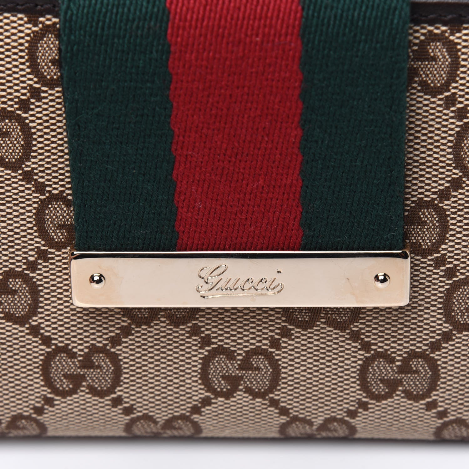 Gucci Monogram Calfskin Ladies Web Continental Wallet Beige Ebony Cocoa 13 of 14