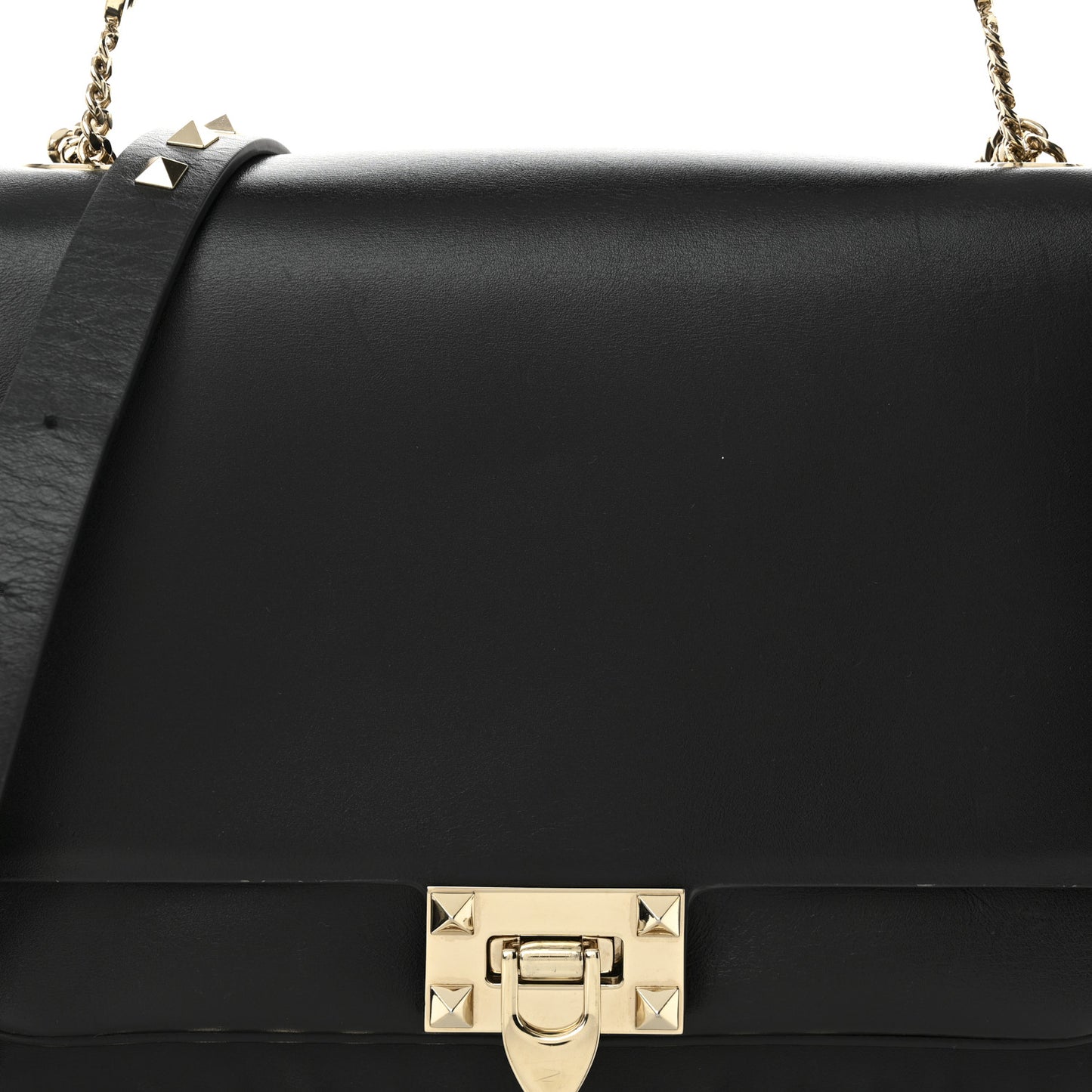 Vitello Rockstud Top Handle Shoulder Bag Black