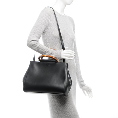 Gucci Nappa Bamboo Medium Nymphaea Top Handle Bag Black 2 of 7