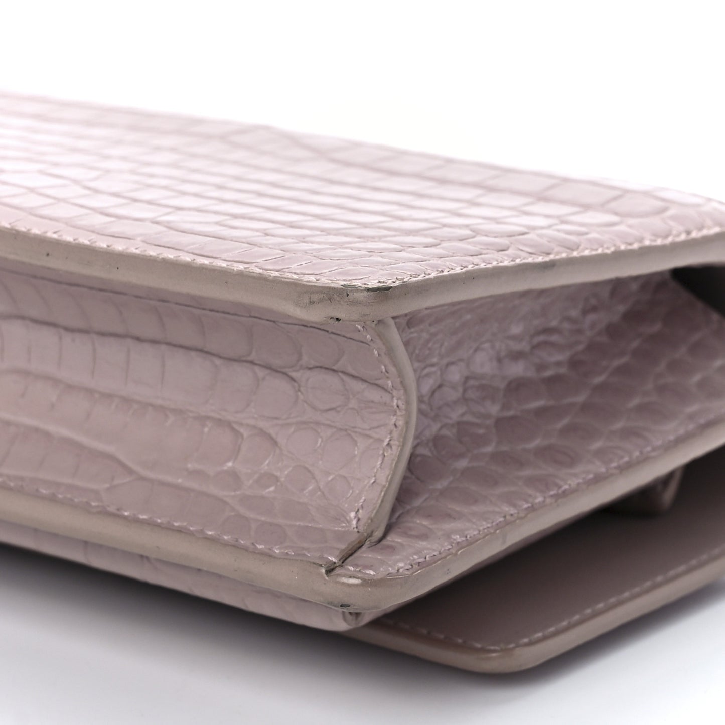 Calfskin Crocodile Embossed Monogram Sunset Chain Wallet Marble Pink