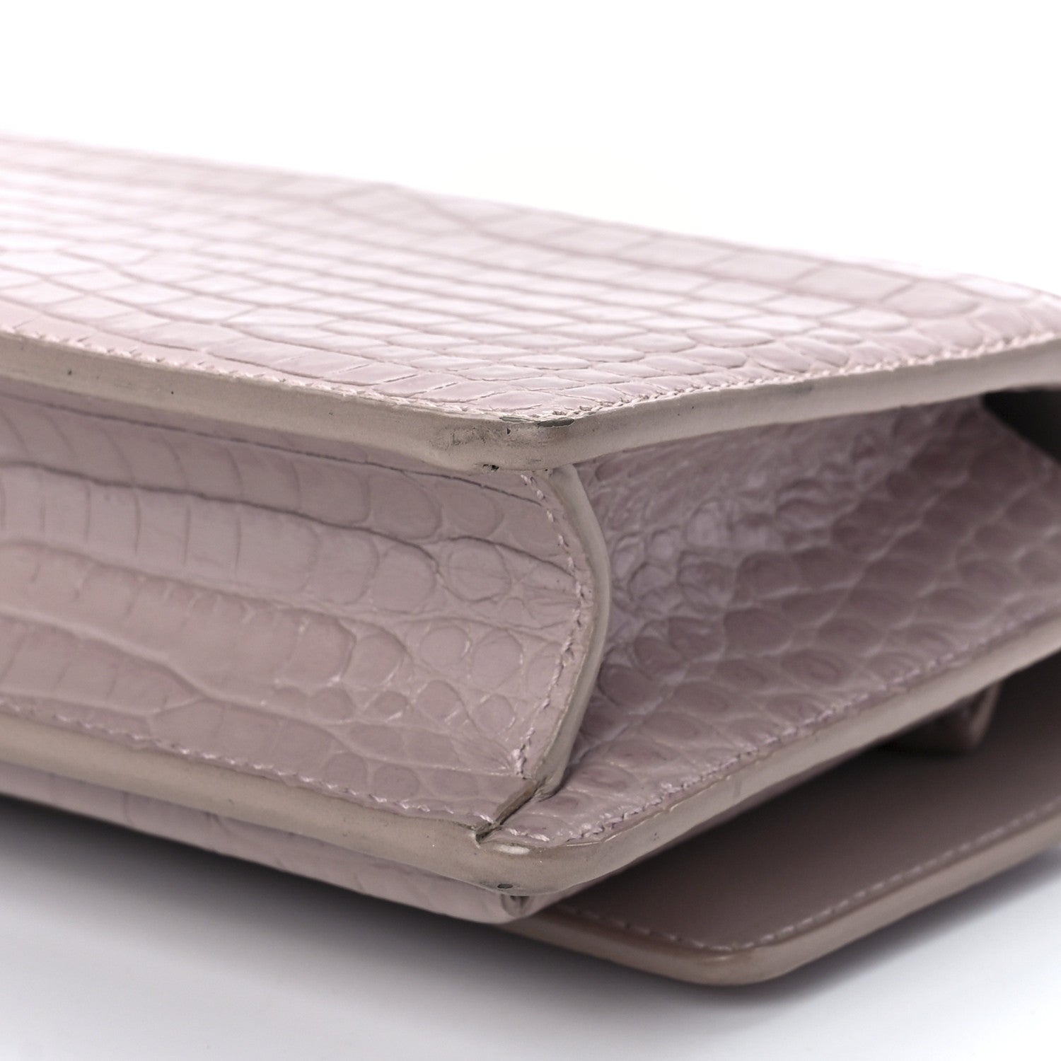 Saint Laurent Calfskin Crocodile Embossed Monogram Sunset Chain Wallet Marble Pink 10 of 11