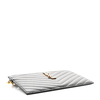 Saint Laurent Grain De Poudre Chevron Monogram Large Bill Pouch Black 4 of 8