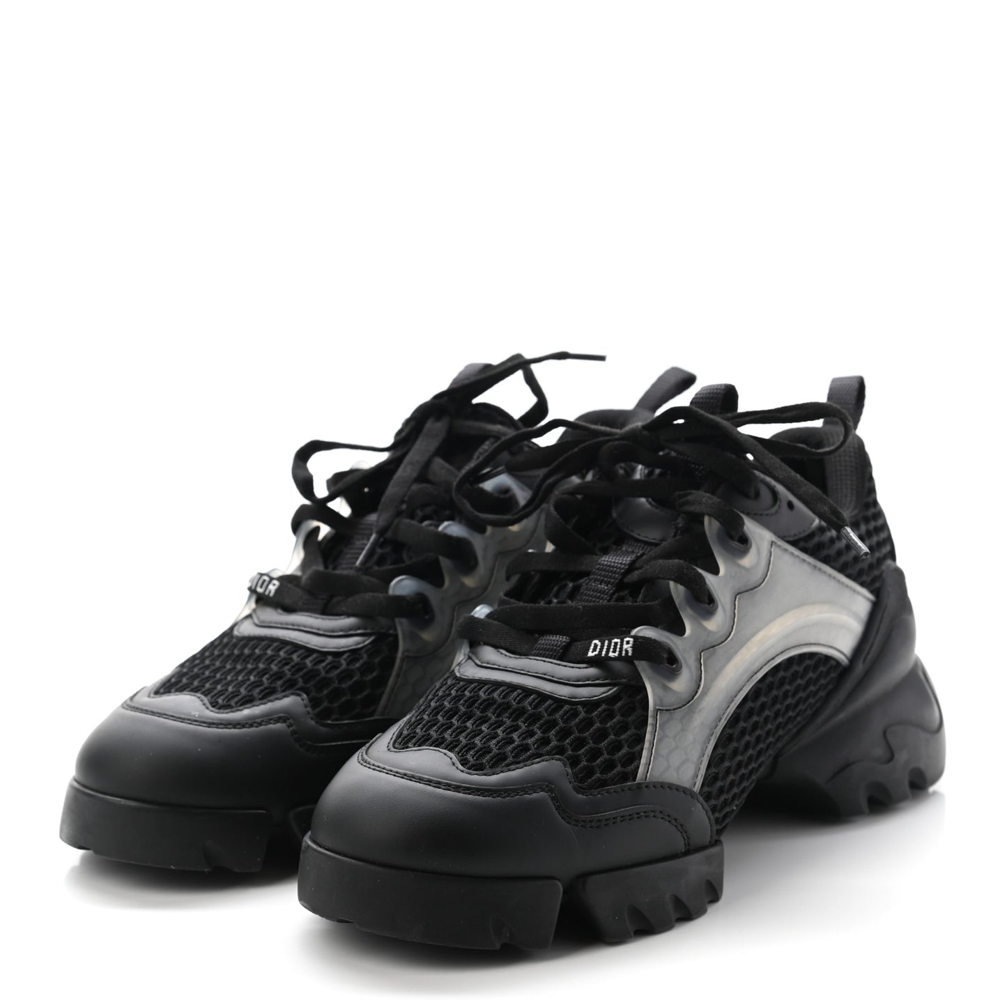 Mesh Calfskin Womens D-Connect Sneakers 38 Black